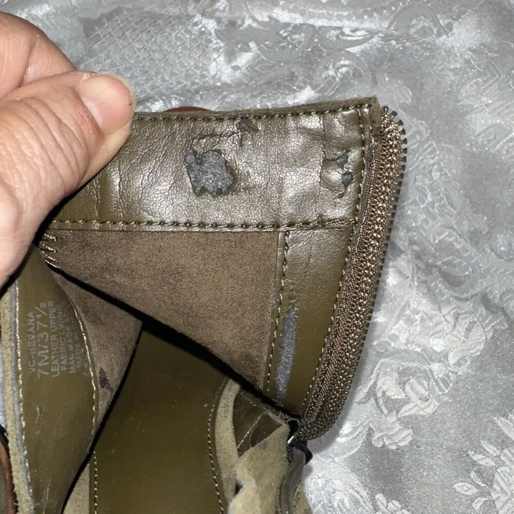 Vince Camuto Boots Womens 7  M Bootie Olive Green Peep Toe  Heels